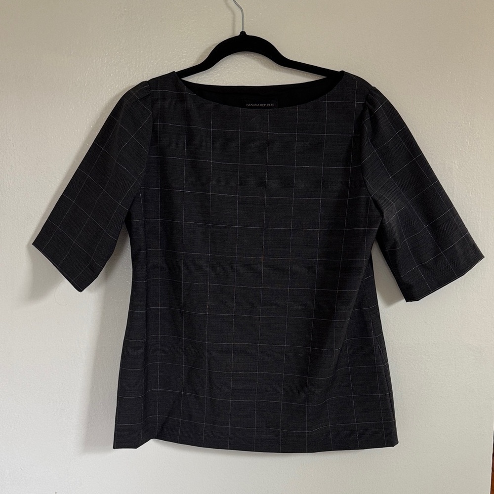 Never worn - Banana Republic black glittery plaid blouse with wool blend lining